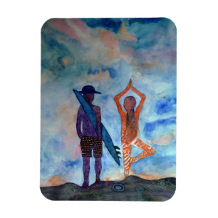 Flexible Surf Yoga Coucher de soleil Fée Dessin Art Magnet 