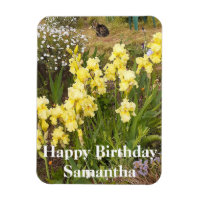 Tabby Chat Jaune Iris Fleur Anniversaire Magnet