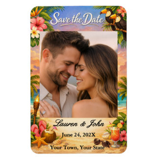 Flexible Tropical Paradise Photo Save Date Wedding Magnet