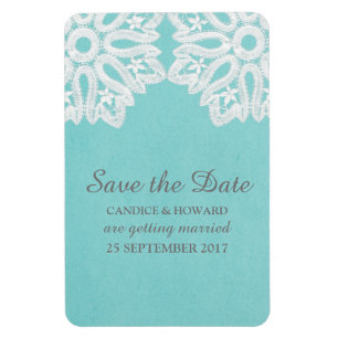 Flexible Turquoise Elegant Lace Save the Date Flexi Magnet
