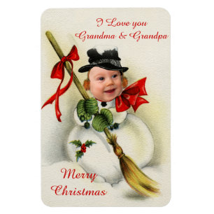 Flexible Vintage Christmas Snowman Custom Photo Magnet