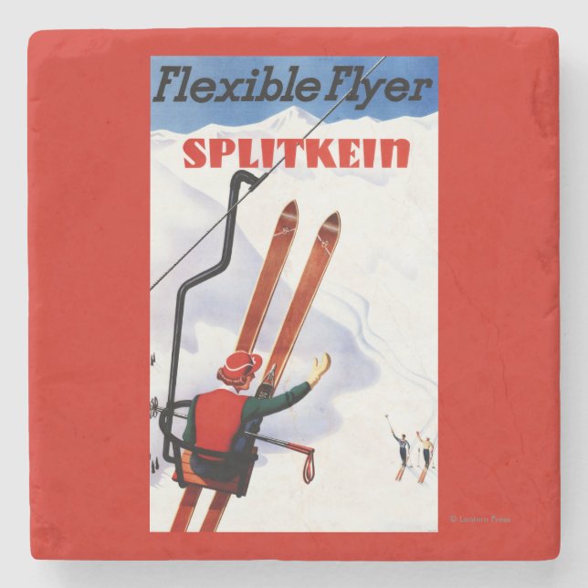 Flexibler Flyer Splitkein hölzerner SkisPromo Steinuntersetzer (Vorderseite)