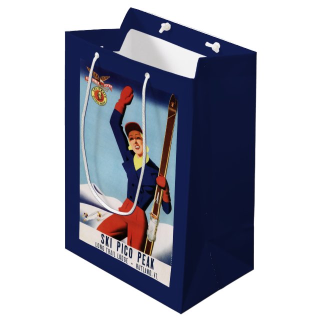 Flexibles Flyer Button-Oben Skifahren-Mädchen Mittlere Geschenktüte (Vorderseite Schrägansicht)