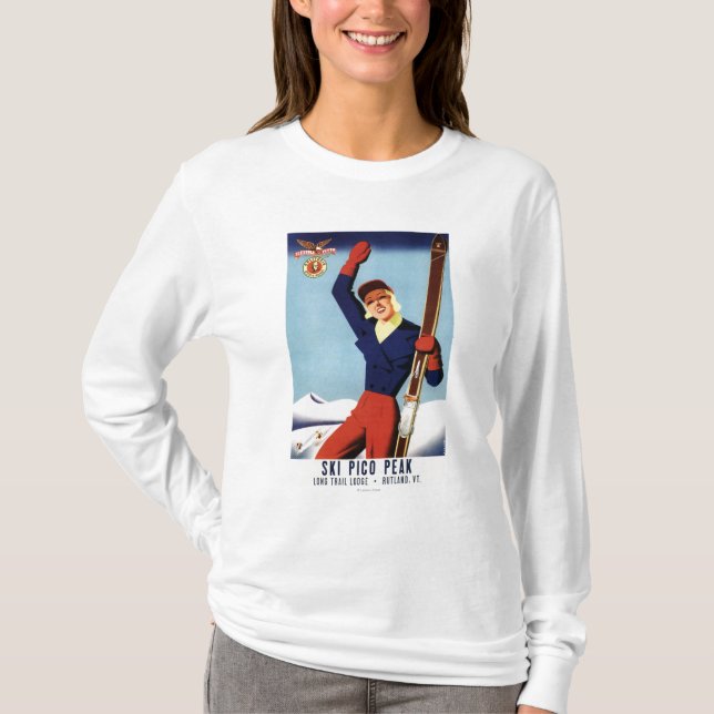 Flexibles Flyer Button-Oben Skifahren-Mädchen T-Shirt (Vorderseite)