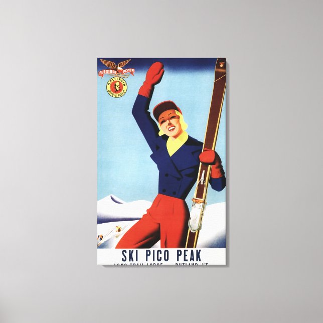 Flexibles Flyer Button-Up Skiing Girl Leinwanddruck (Vorderseite)