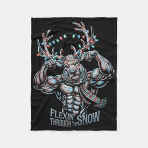 Flexin Through the Snow Funny Christmas Gym Workou Fleecedecke