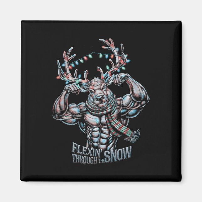 Flexin Through the Snow Funny Christmas Gym Workou Magnet (Vorne)