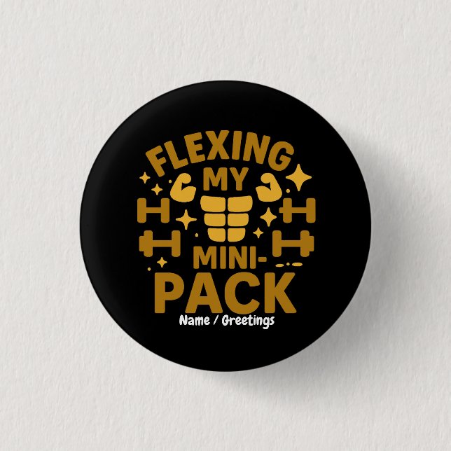 Flexing My Mini-Pack Lustiges Fitness Braun Gold  Button (Vorderseite)