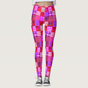 Flickwerk von Kariert und Gingham in Rosa und Lila Leggings