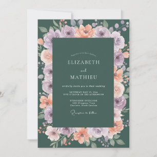 Flieder-Aprikosen-Teal-Kranz-Hochzeit Einladung