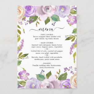 Flieder-Aquarell-Blumen Elegante Hochzeit Menükarte