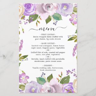 Flieder-Aquarell-Blumen-Elegante-Hochzeits-Menükar