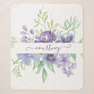Flieder-Aquarell-Blumen personalisiert Sherpadecke