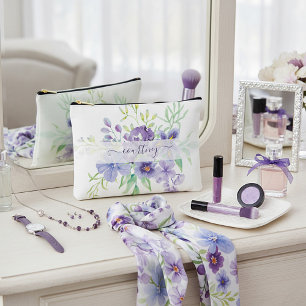 Flieder-Aquarell-Blumen personalisiert Zubehörtasche