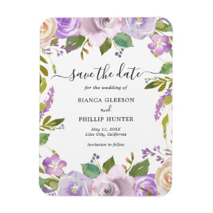 Flieder-Aquarell-Blumenhochzeit - Termin vormerken Magnet