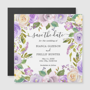 Flieder-Aquarell-Blumenhochzeit - Termin vormerken Magneteinladung