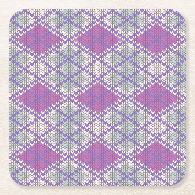 FLIEDER ARGYLE GESTRICKT Quadratische Papierservie Rechteckiger Pappuntersetzer (Vorderseite)