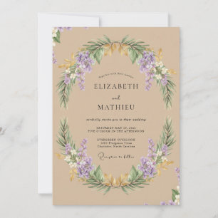 Flieder-Beige-Kranz-Hochzeit Einladung