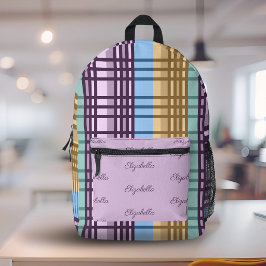 Flieder Blau Gold Grün Kariertes Muster Benutzerde Bedruckter Rucksack