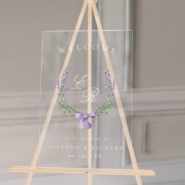 Flieder-Blumenkranz & Schleife Monogramm Hochzeits Acrylschild
