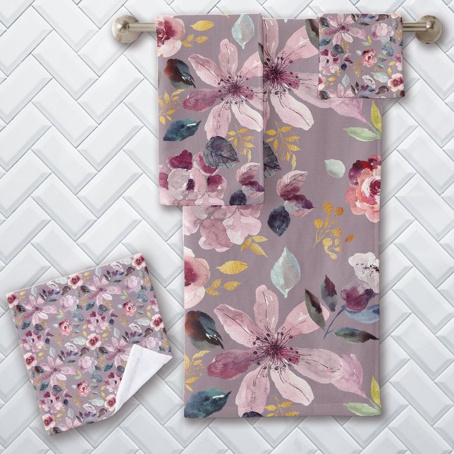 Flieder Blumenmuster  Badhandtuch Set (Von Creator hochgeladen)