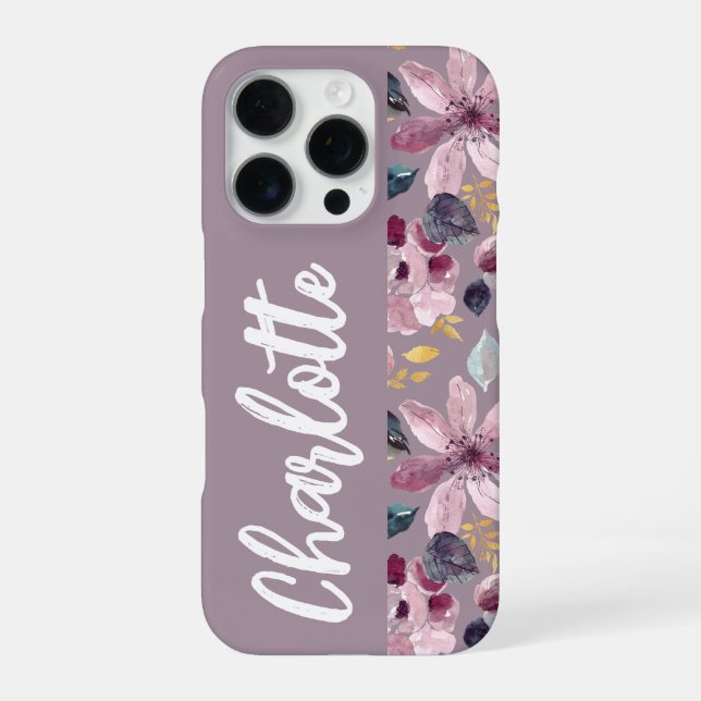 Flieder Blumenmuster Monogramm iPhone 16 Pro Hülle (Rückseite)