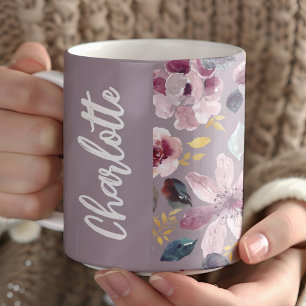 Flieder Blumenmuster Monogramm Kaffeetasse