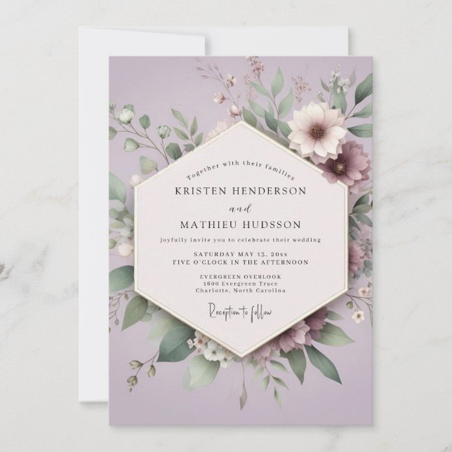 Flieder Botanische Romantische Hochzeit Einladung (Vorderseite)