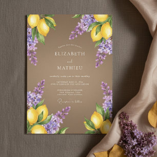 Flieder Botanische Romantische Hochzeit Gelb Einladung