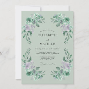 Flieder-Celadon-Blatt-Hochzeit Einladung