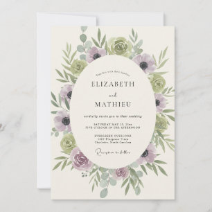 Flieder-Celadon-Kranz-Hochzeit Einladung