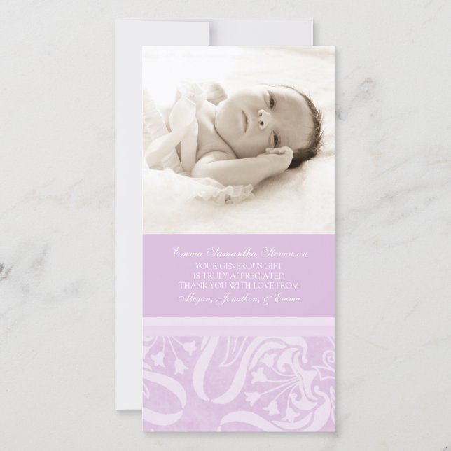 Flieder danken Ihnen Baby-Duschen-Foto-Karten Dankeskarte (Vorderseite)