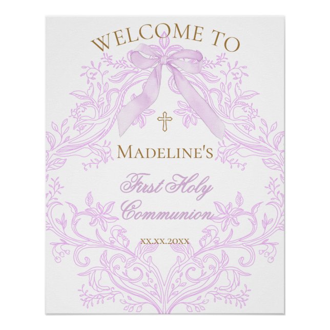 Flieder-Design First Holy Communion Willkommenssch Poster (Vorderseite)