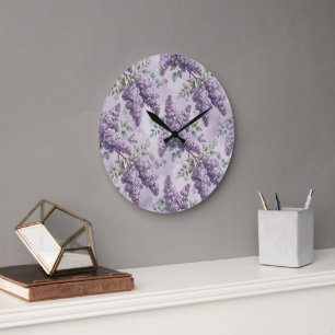 Flieder Fliederblüten Salbeigrün Staubiger Lavende Große Wanduhr