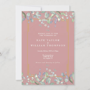 Flieder Floral Elegantes Staubrosé Komplett Hochze Einladung