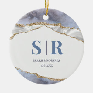 Flieder-Geoden-Achat-Paar-Initialen-Weihnachten Keramik Ornament