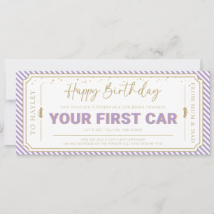 Flieder Geschenkgutschein für das erste Auto zum G Einladung