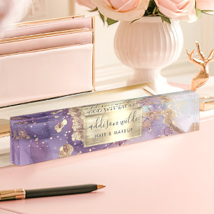 Flieder Glitter Wasserfarbe Faux Goldfolie Namensplakette