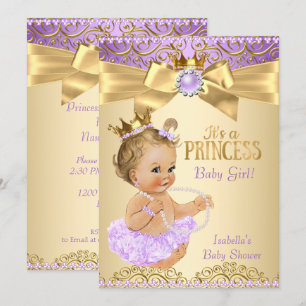 Flieder-Gold-Ballerina-Prinzessin-Baby-Party Blond Einladung