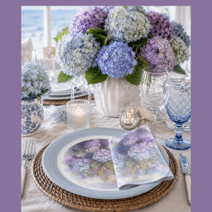 Flieder-Hortensie-Aquarell-Luncheon- Serviette Pappteller