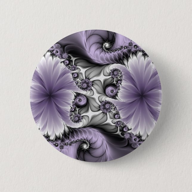 Flieder-Illusion abstrakte Blumen-Fraktal-Kunst-Fa Button (Vorderseite)