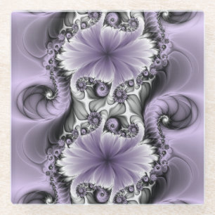 Flieder-Illusion abstrakte Blumen-Fraktal-Kunst Fa Glasuntersetzer