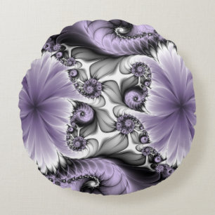 Flieder-Illusion abstrakte Blumen-Fraktal-Kunst Fa Rundes Kissen