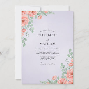 Flieder-Korallen-Pfingstrosen-Hochzeit Einladung