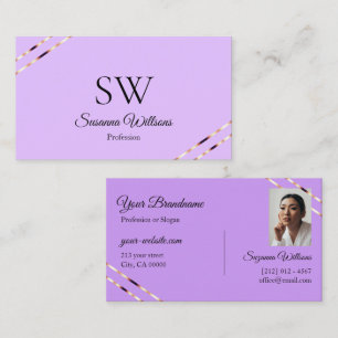 Flieder-Lavendel mit Rose-Gold-Linien Monogramm-Fo Visitenkarte