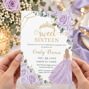 Flieder Lavendel Purpur Rose Floral Sweet Sixteen Einladung