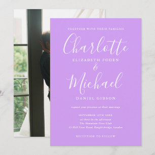 Flieder-Lavendel-Signatur-Script-Foto-Hochzeit Einladung