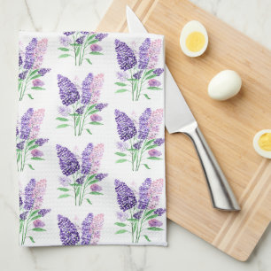 Flieder Lila Blumen Aquarell Natur Muster Geschirrtuch