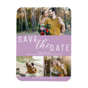 Flieder Lila Save the Date Hochzeit 3 Fotos Magnet