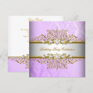 Flieder Lila Weiß Gold Elegante Party Einladung